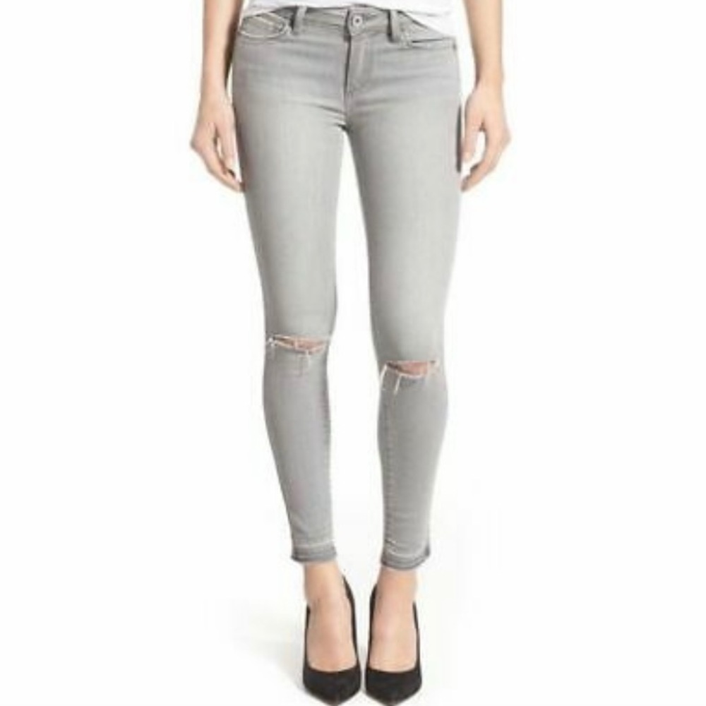 Paige Verdugo Ankle Gray Distressed Skinny Jeans